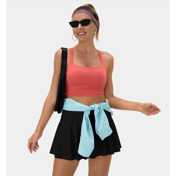 Halara SoftlyZero Flare Tennis Skirt Sz 2XL Black Crossover 2-in-1 Side Pocket C - Picture 13 of 16